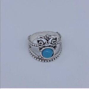 New blue circle stone in gray oval fashion ring 6